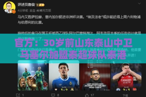 官方：30岁前山东泰山中卫马塞尔加盟泰超球队泰港